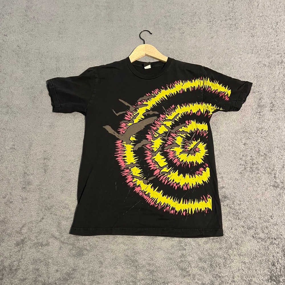 Vintage Y2K Split Skateboards Shirt Mens Medium Black Bats Spiral Grunge Shirt